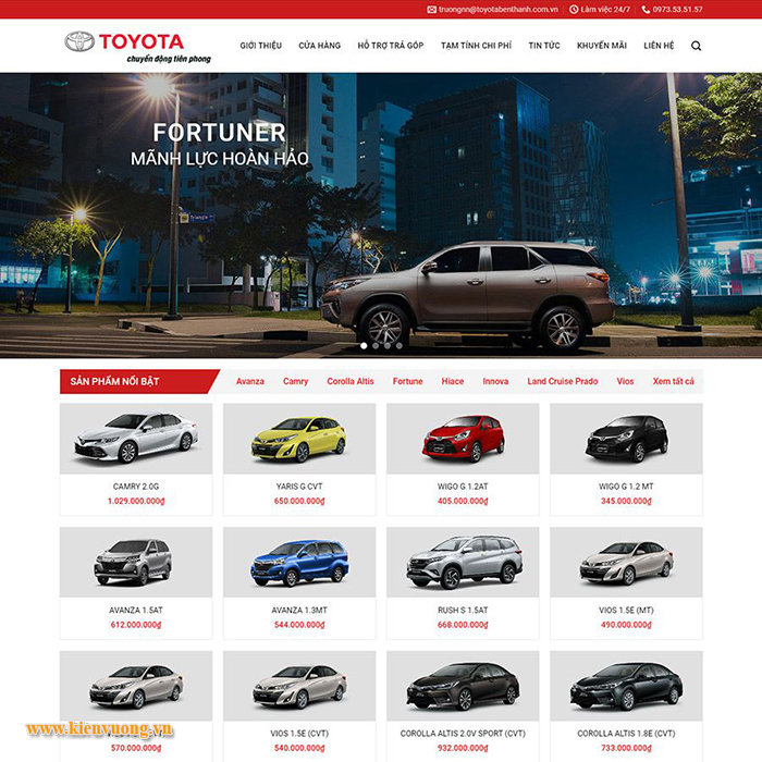 Mẫu thiết kế web bán xe Toyota đẹp