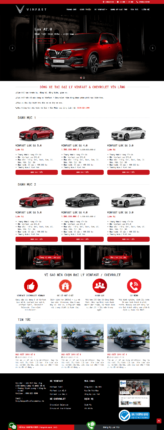 Mẫu website bán xe Vinfast đẹp