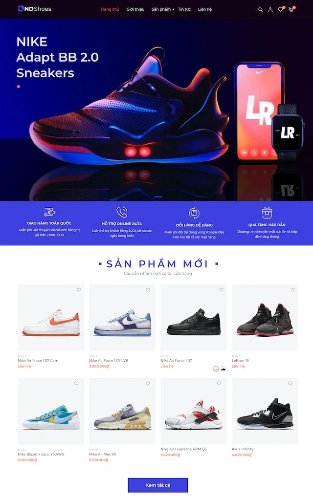 Giao diện thiết kế website bán giày dép